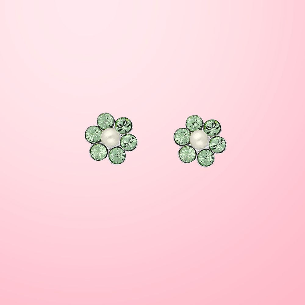 Boucles d'oreilles pour enfant en argent 925 avec cristal et perle synthétique