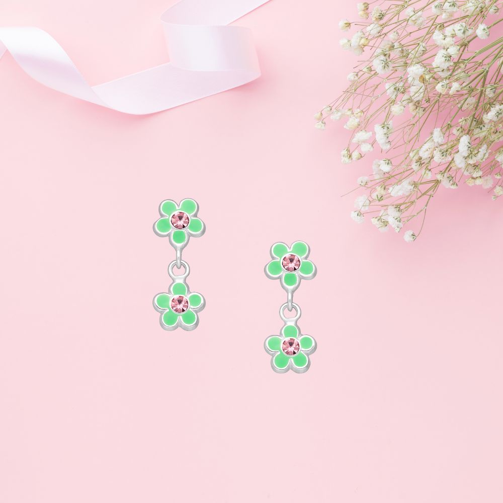 Boucles d'oreilles enfant en argent 925 avec émail coloré et cristal