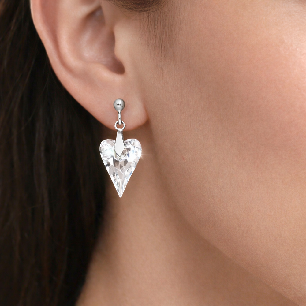 Boucles d'oreilles cœur en argent 925 rhodié /cristal autrichien