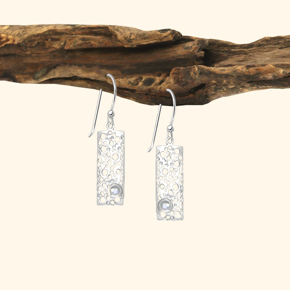 Boucles d'oreilles en argent 925 / pierre de lune arc en ciel