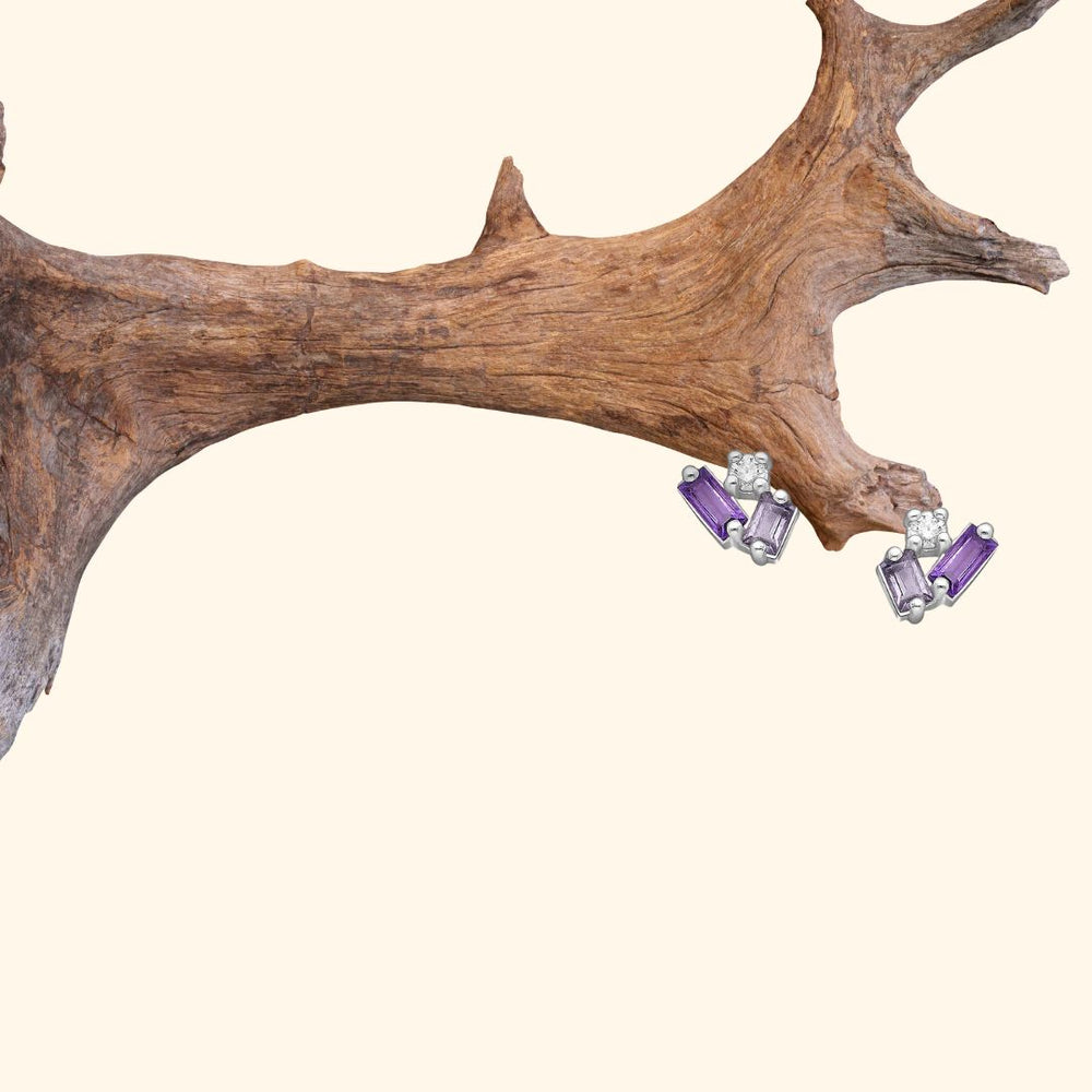 Boucles d’oreilles en argent 925 avec améthystes et zirconia 