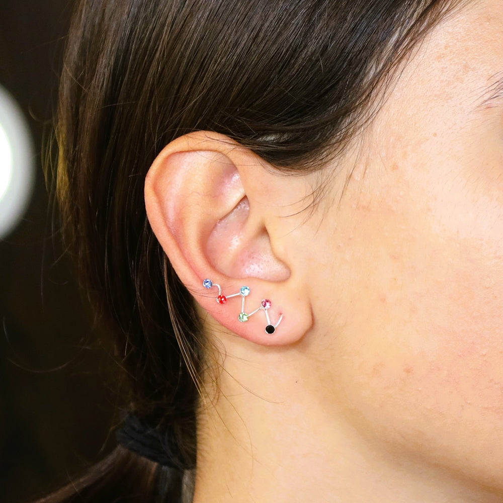 Boucles d’oreilles grimpantes en argent 925 avec pierres multicolores