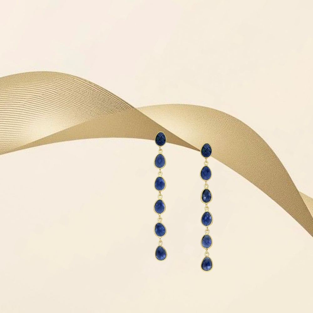 Boucles d'oreilles en argent 925 doré or 18k sertie de iolite synthétique