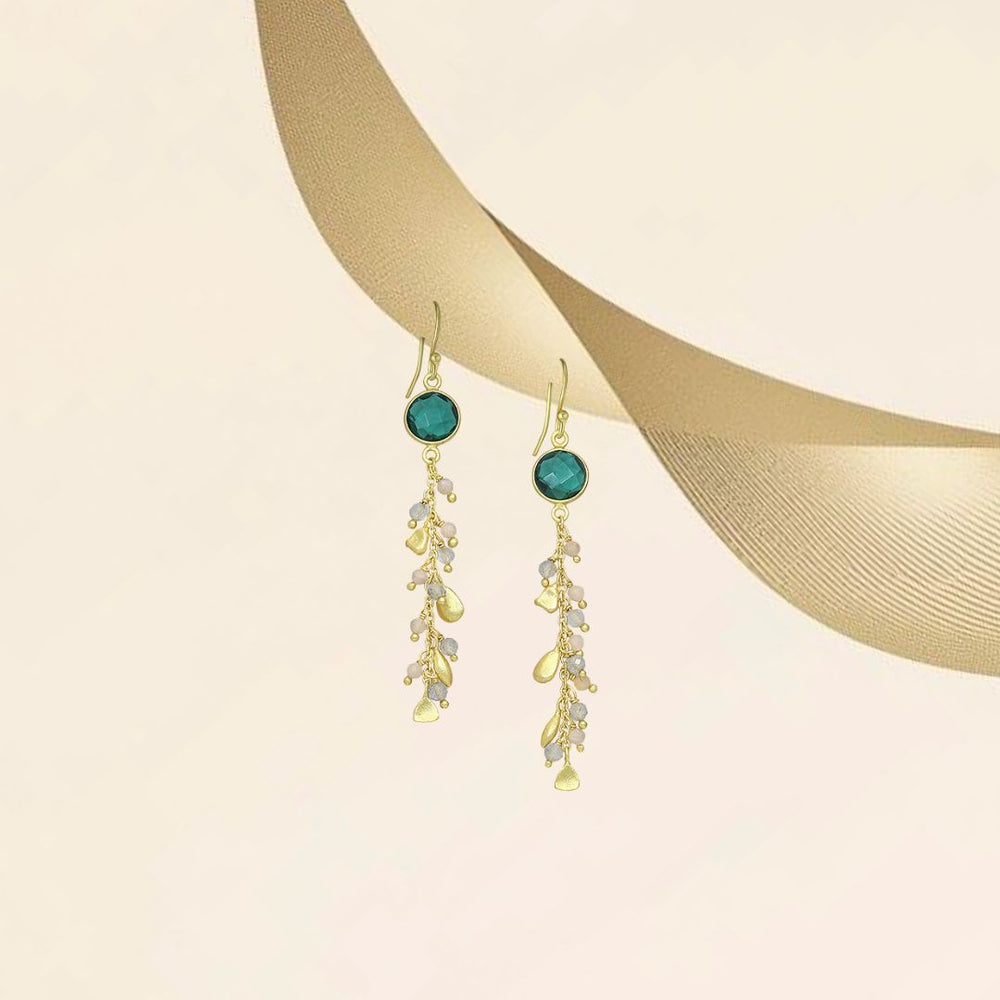 Boucles d'oreilles pendant en argent 925 doré Labradorite &amp; pierre de lune pêche