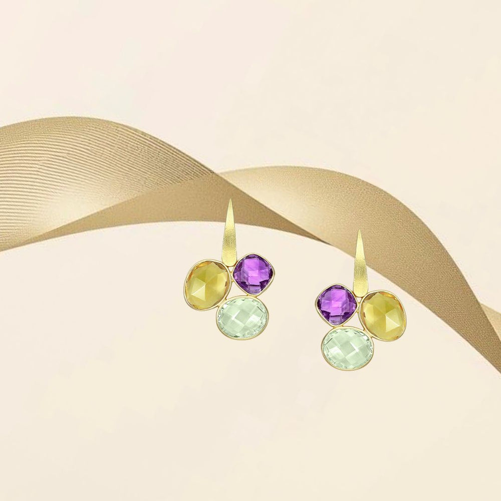 Boucles d'oreilles en argent 925 doré pierres de différentes couleurs