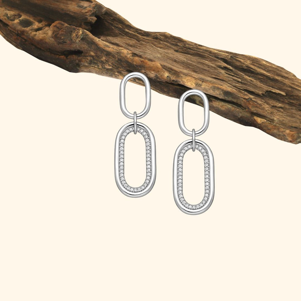 Boucles d’oreilles ovales en argent 925 rhodié avec zirconia blancs