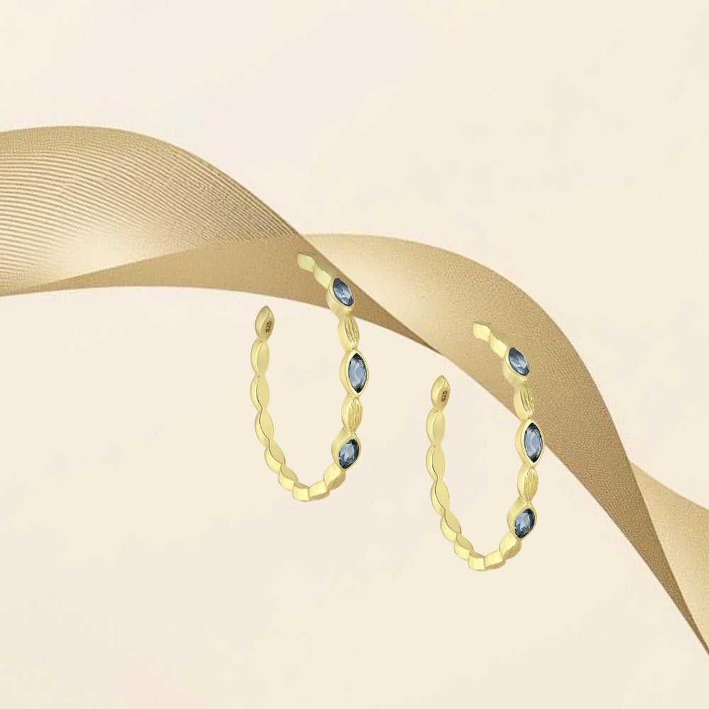 Créoles en argent 925 doré or 18k ornées d’iolites créées en laboratoire