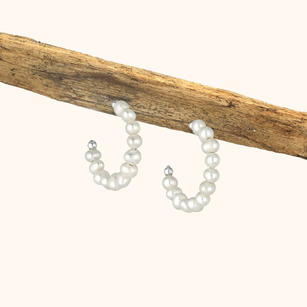 Boucles d'oreilles créole en argent 925 avec perles d'eau douce