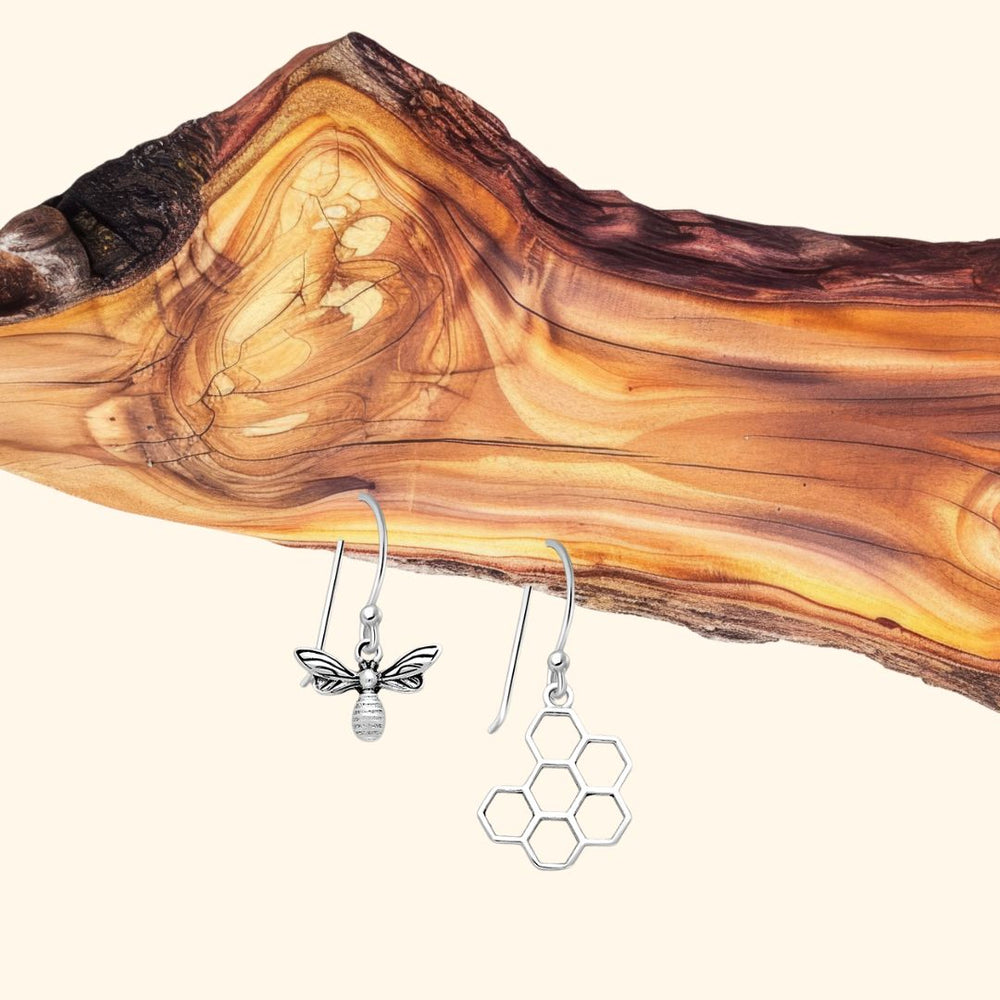 Boucles d’oreilles en argent 925 avec motifs abeille et ruche