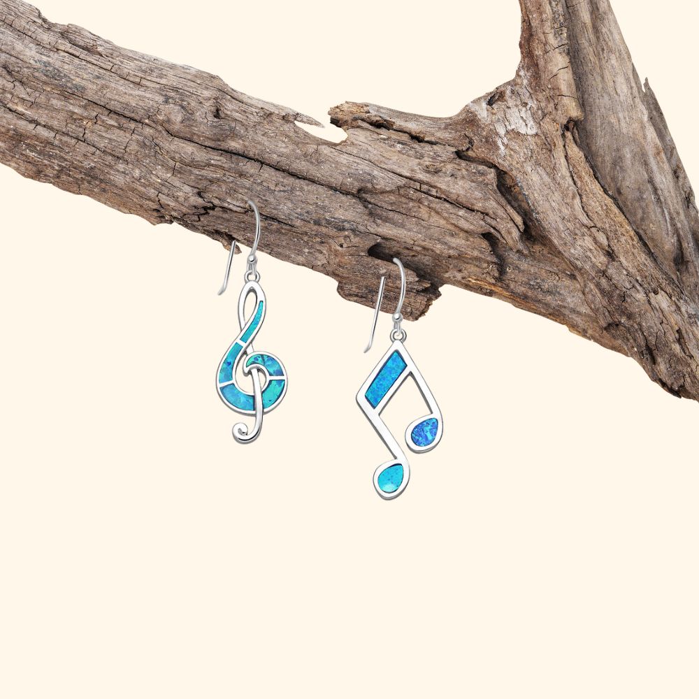 boucles d'oreilles argent 925 rhodié note musique