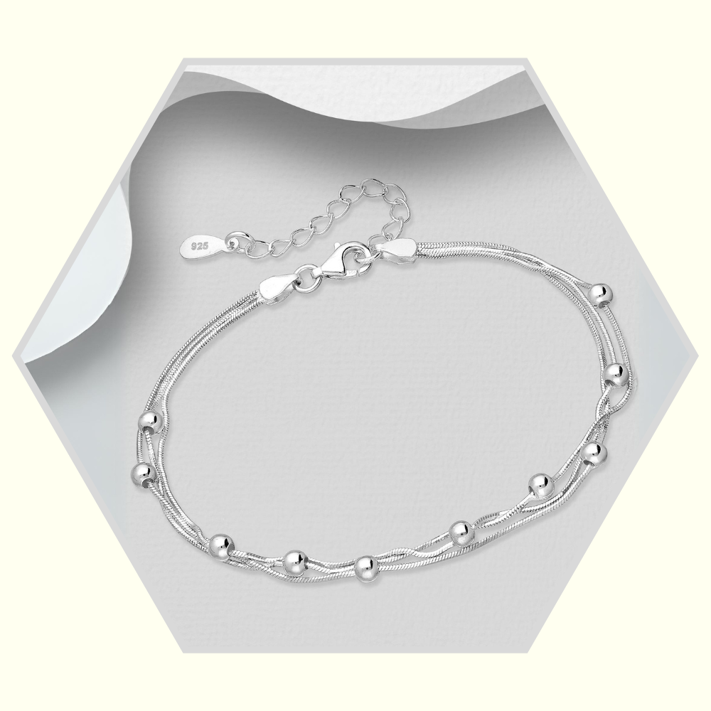 Bracelet en argent 925 / 3 chaînes avec boules / Ajustable