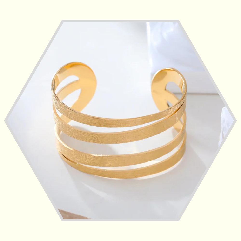 Bracelet manchette en acier inoxydable doré / "Finition  griffé" /Ajustable