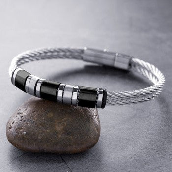 Bracelet en acier inoxydable 316L argenté & noir - câble torsadé