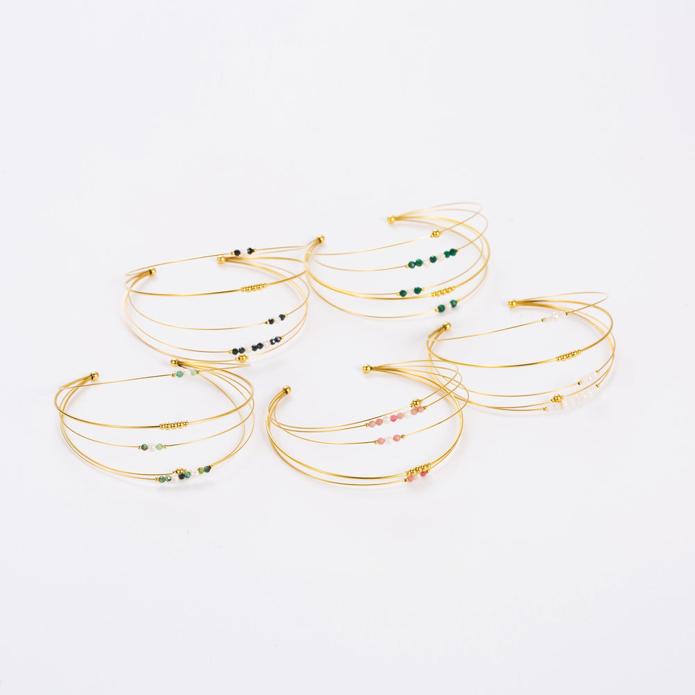 Bracelet en acier inoxydable doré multi fil  pierres naturelles onyx malachite rhodonite turquoise