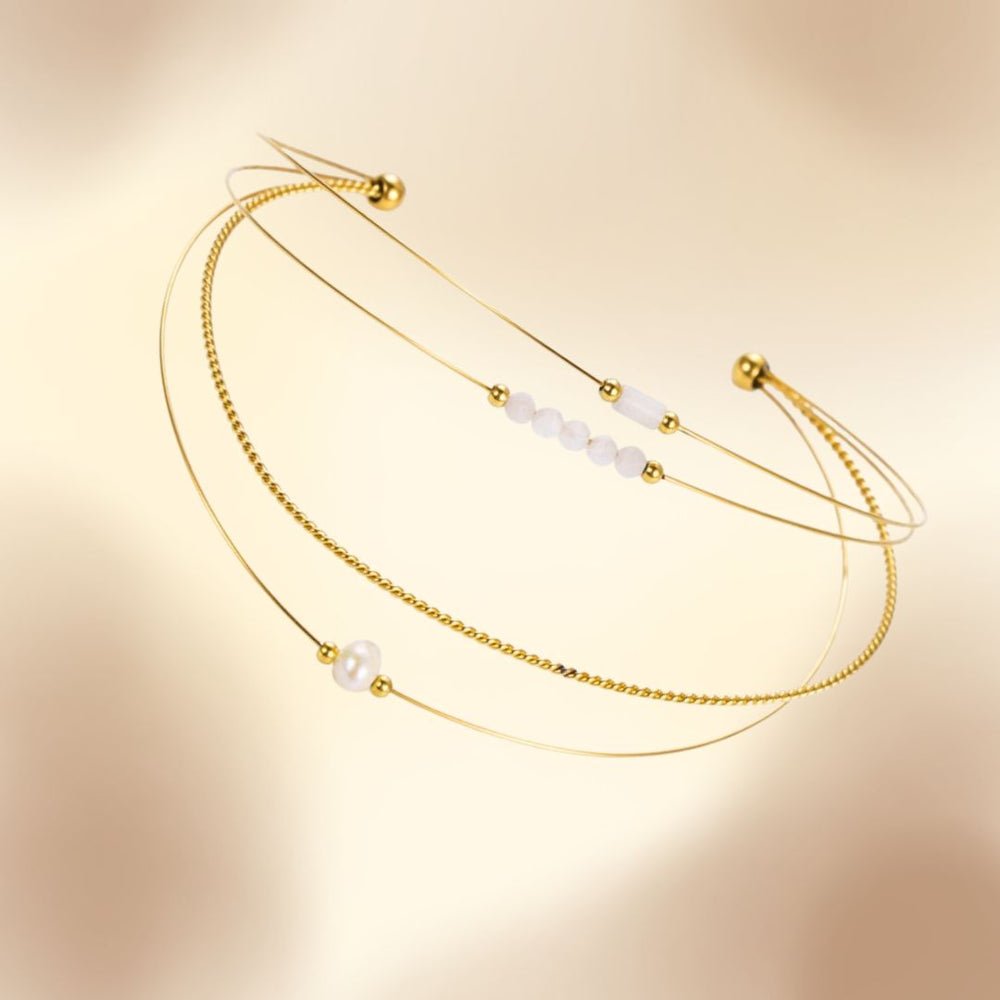 Bracelet en acier inoxydable doré  pierres naturelles agate blanche