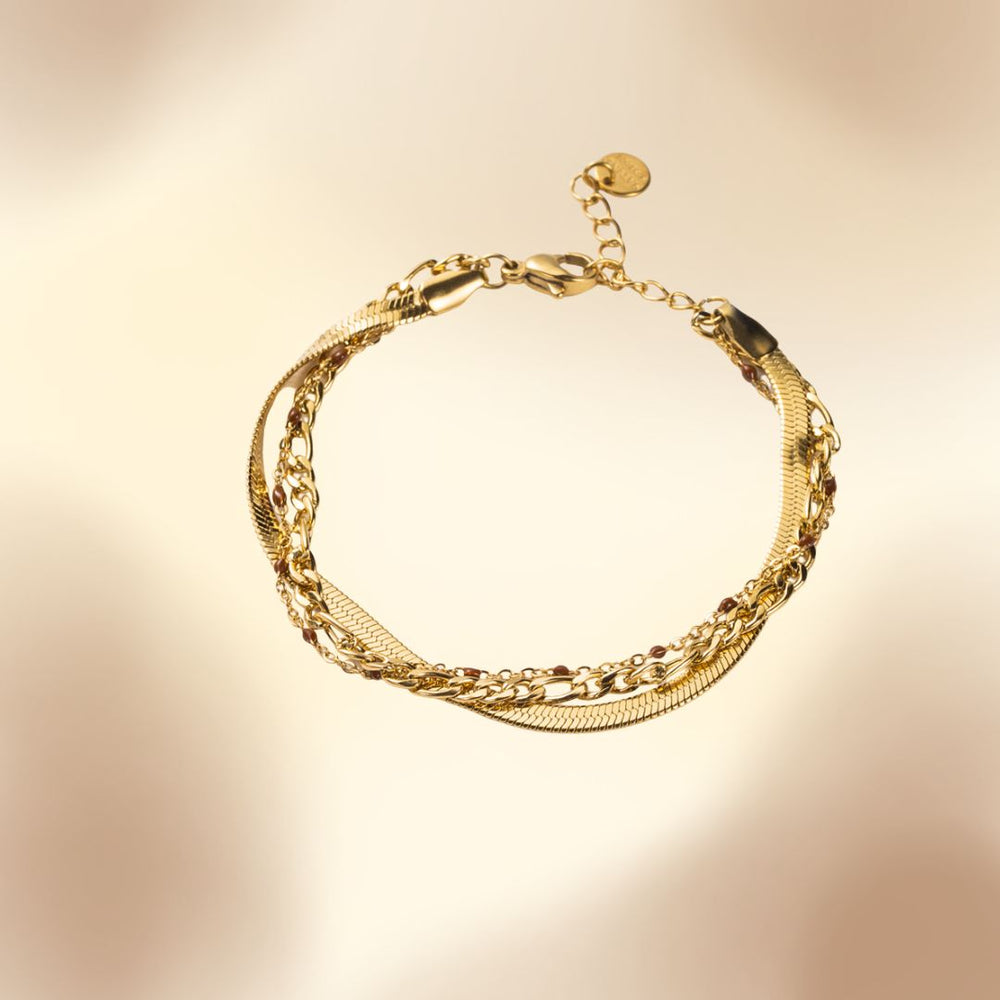 Bracelet en acier inoxydable doré 3 rangs / résine colorée