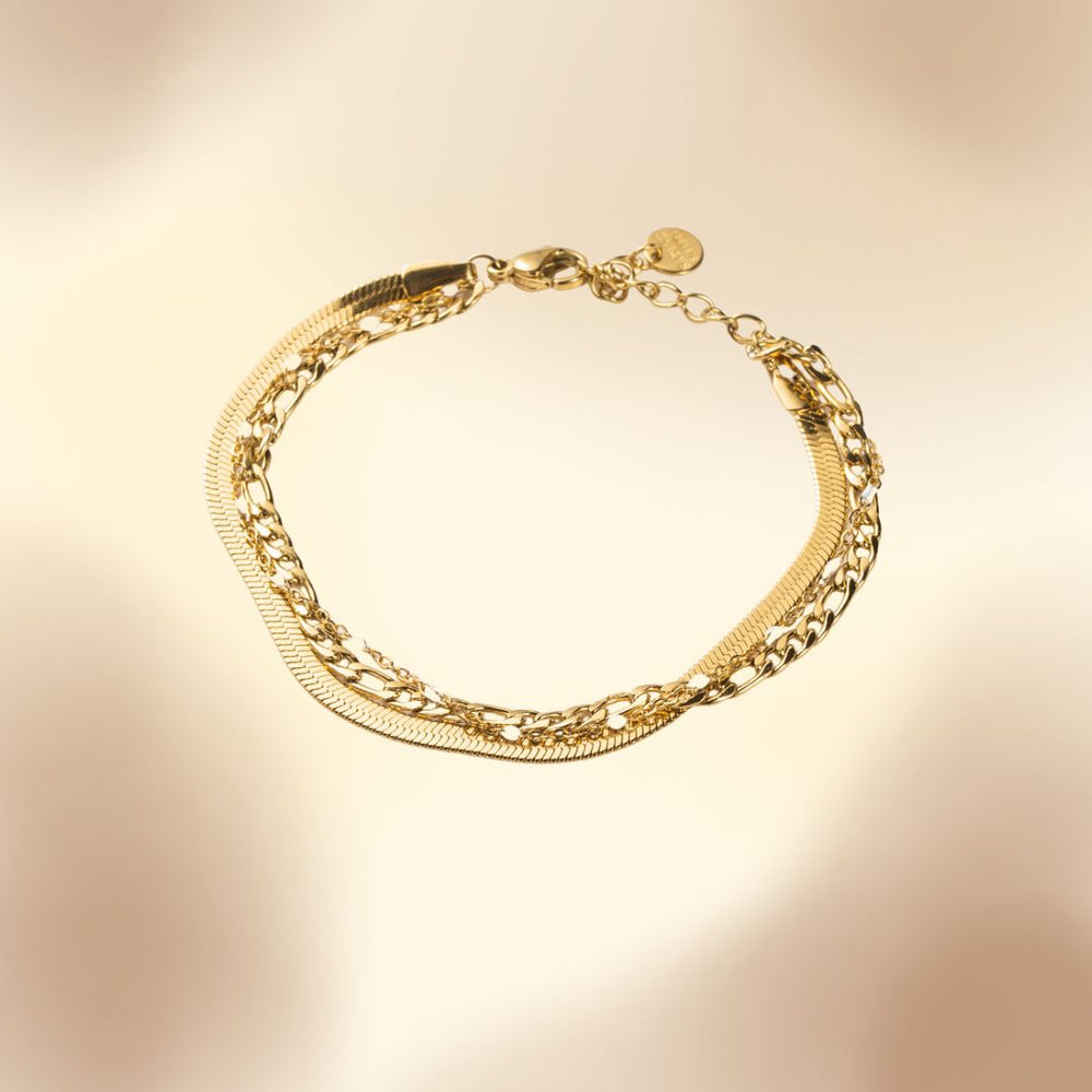 Bracelet en acier inoxydable doré 3 rangs / résine colorée