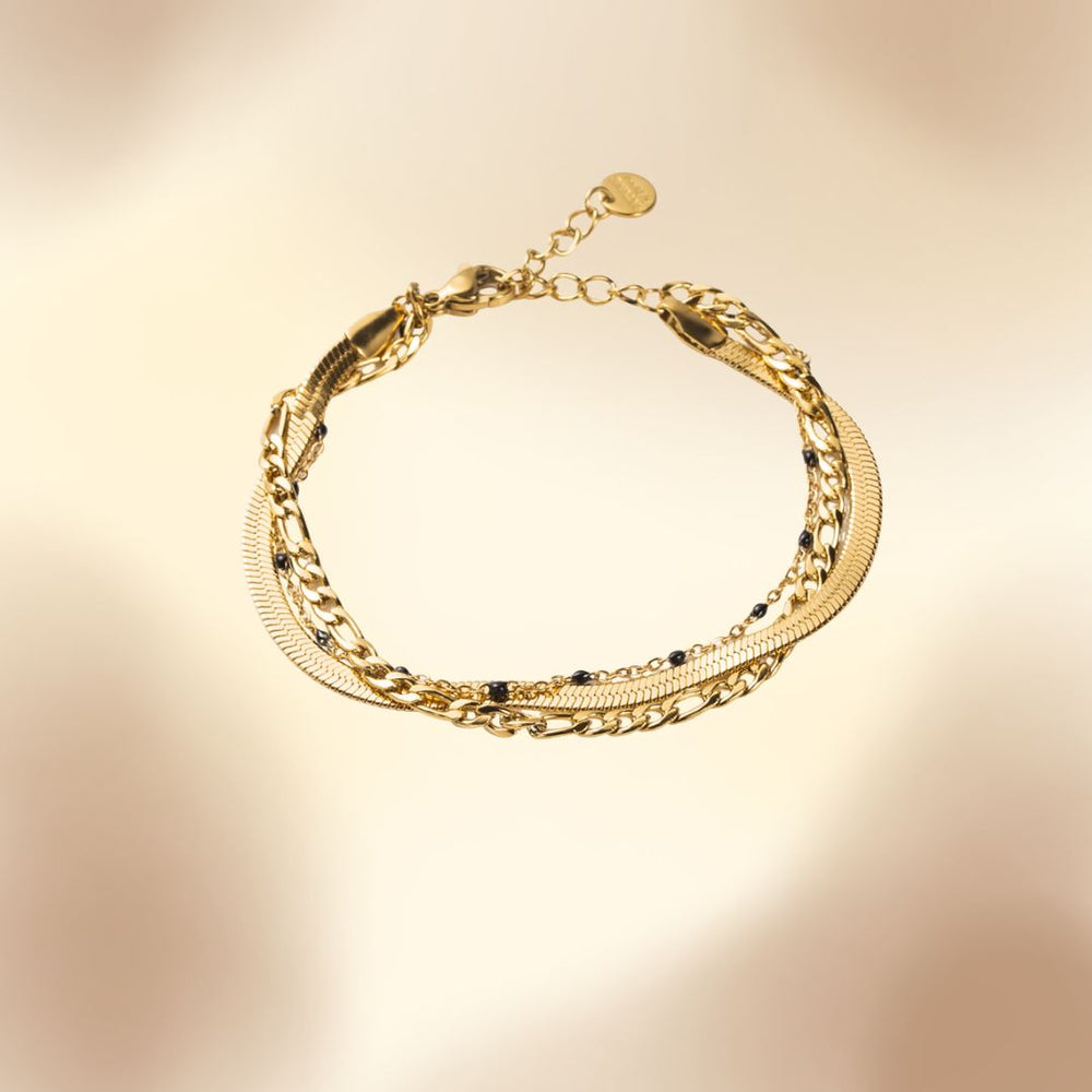 Bracelet en acier inoxydable doré 3 rangs / résine colorée