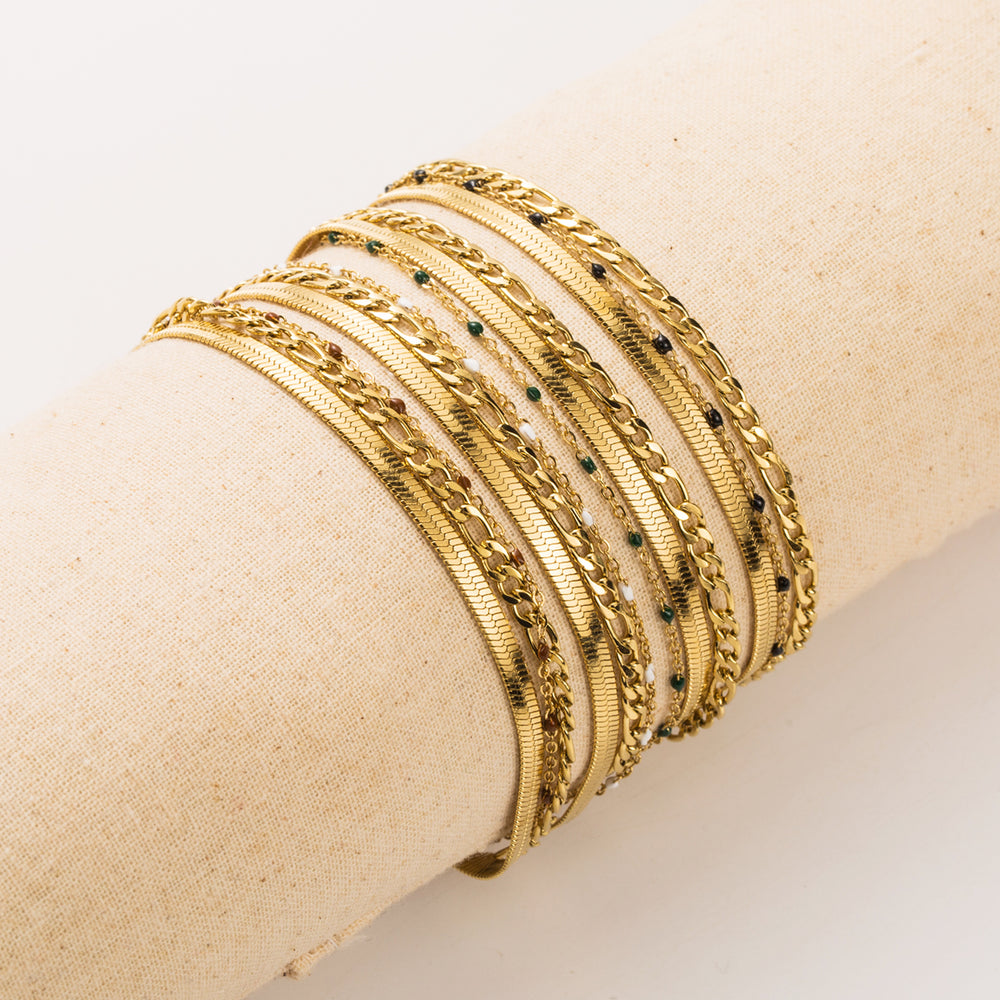 Bracelet en acier inoxydable doré 3 rangs / résine colorée
