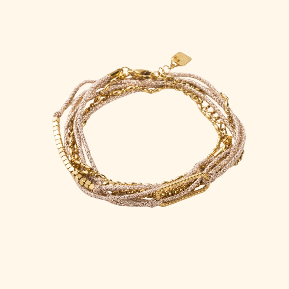 Bracelet en acier inoxydable doré / tissu brillant