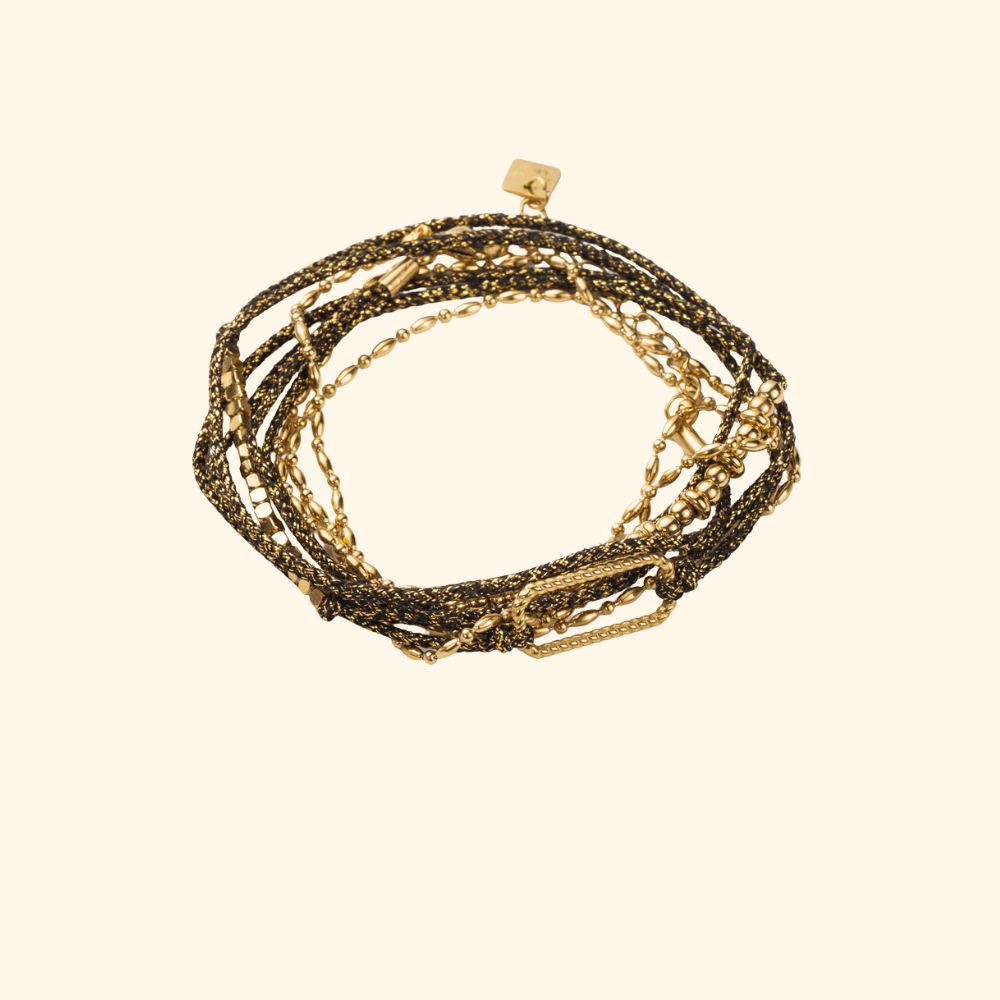 Bracelet en acier inoxydable doré / tissu brillant