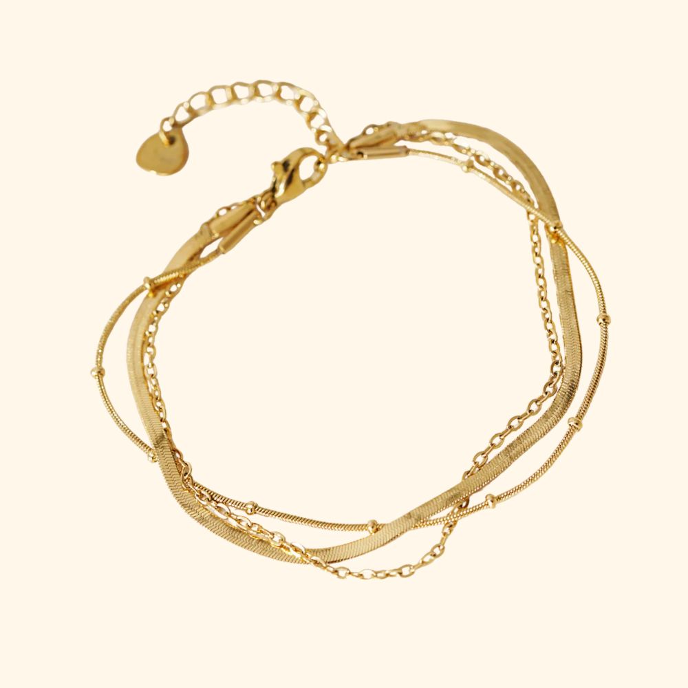 Bracelet en acier inoxydable doré triple chaînes