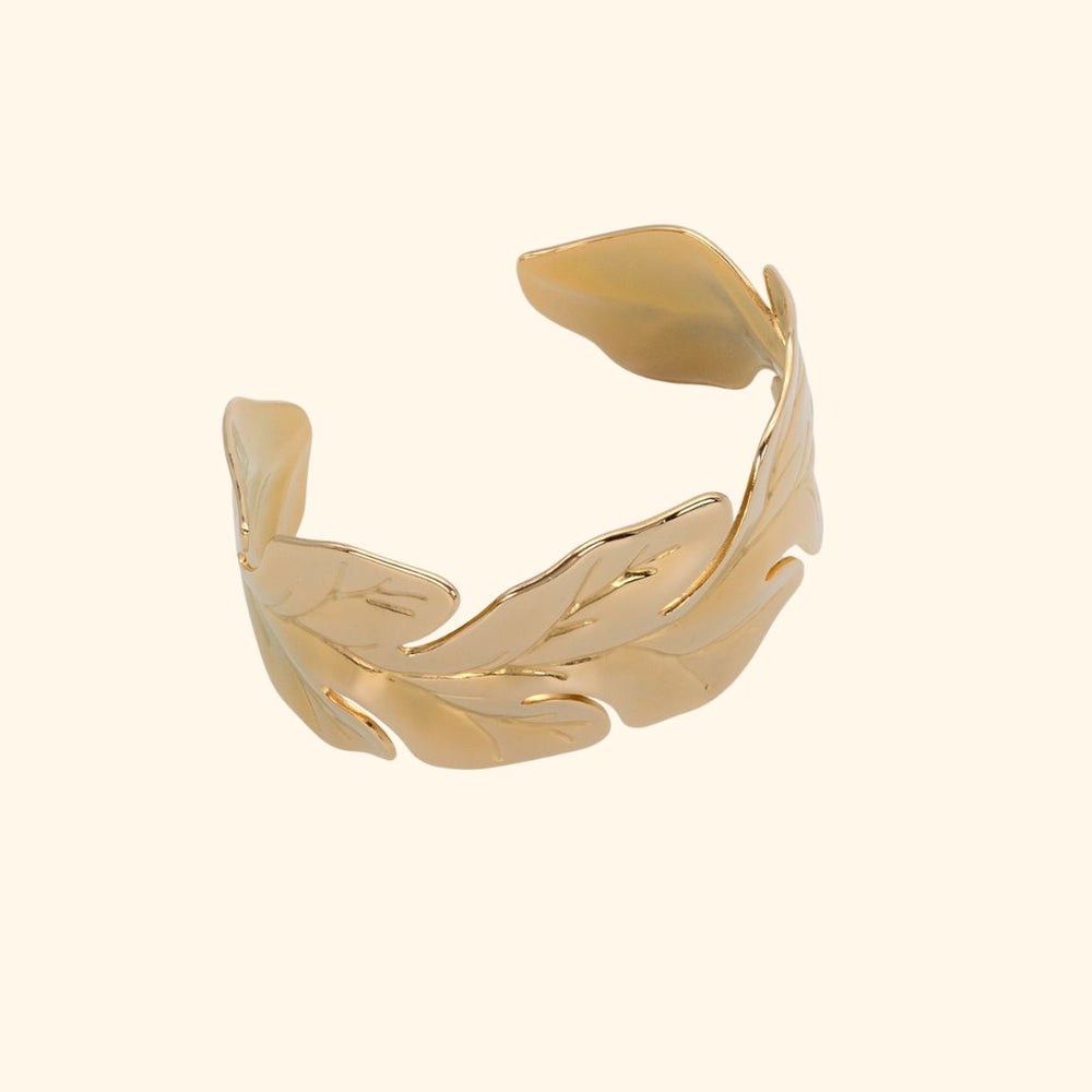 Bracelet en acier inoxydable "manchette feuille"  version doré ou argenté
