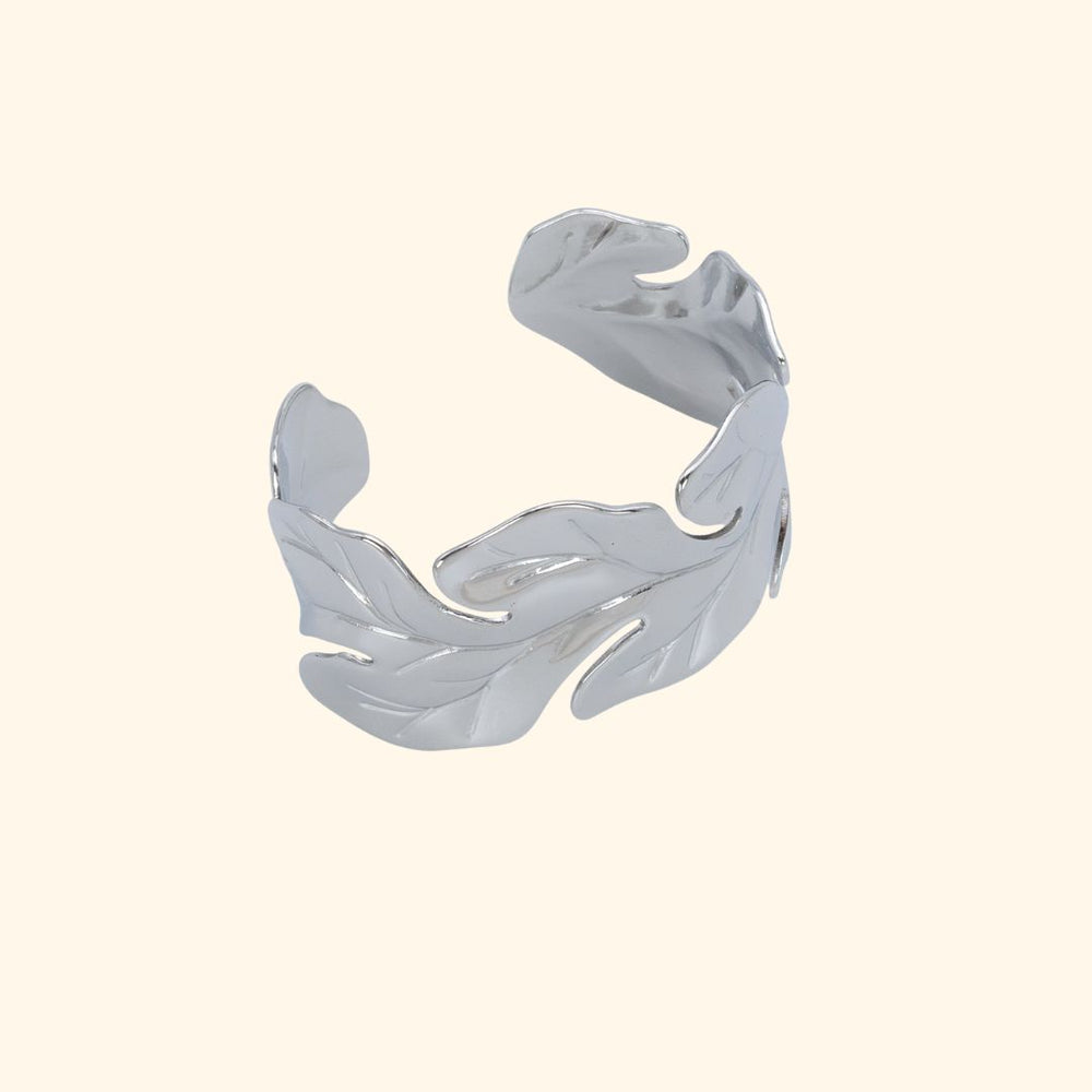 Bracelet en acier inoxydable "manchette feuille"  version doré ou argenté