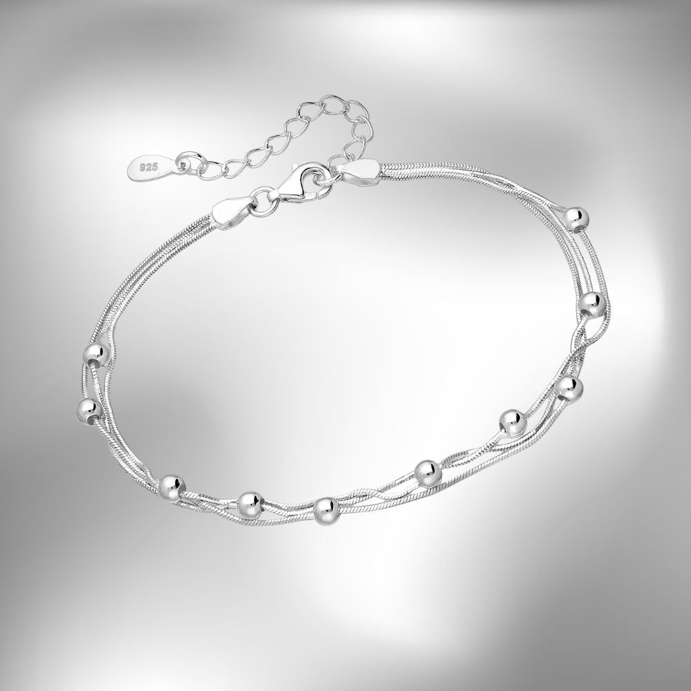Bracelet en argent 925 / 3 chaînes avec boules / Ajustable