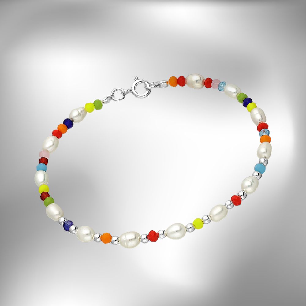 Bracelet en argent 925 / perle eau douce & cristal