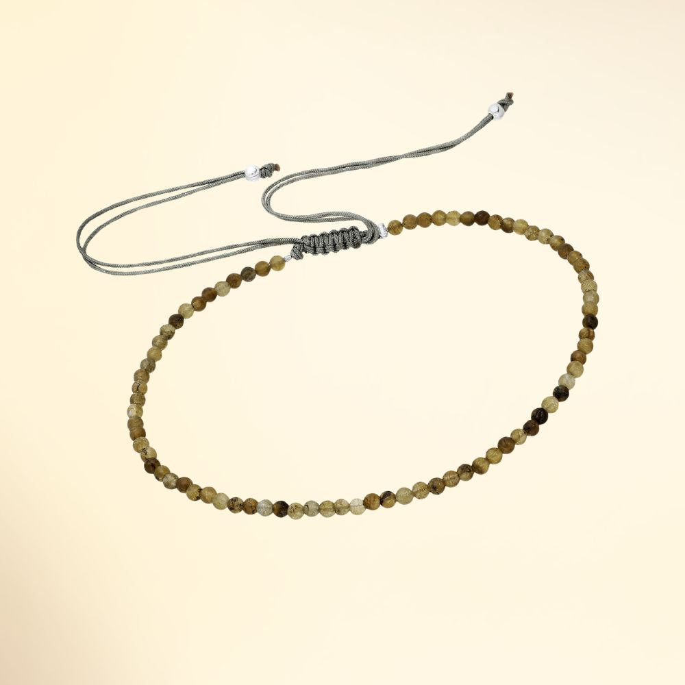 Bracelet réglable cordon gris avec pierres naturelles labradorite et perles argent 925
