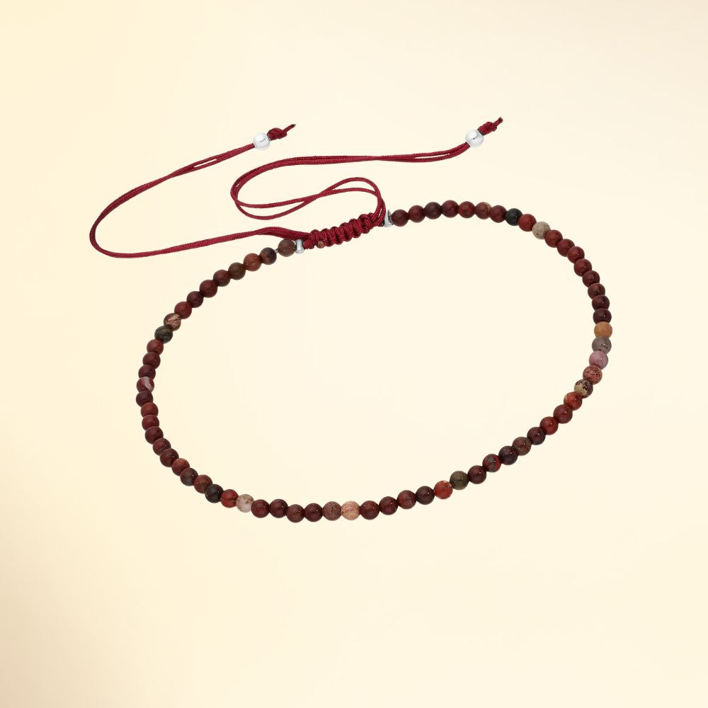 Bracelet réglable cordon rouge avec pierres naturelles jaspe rouge et perles argent 925
