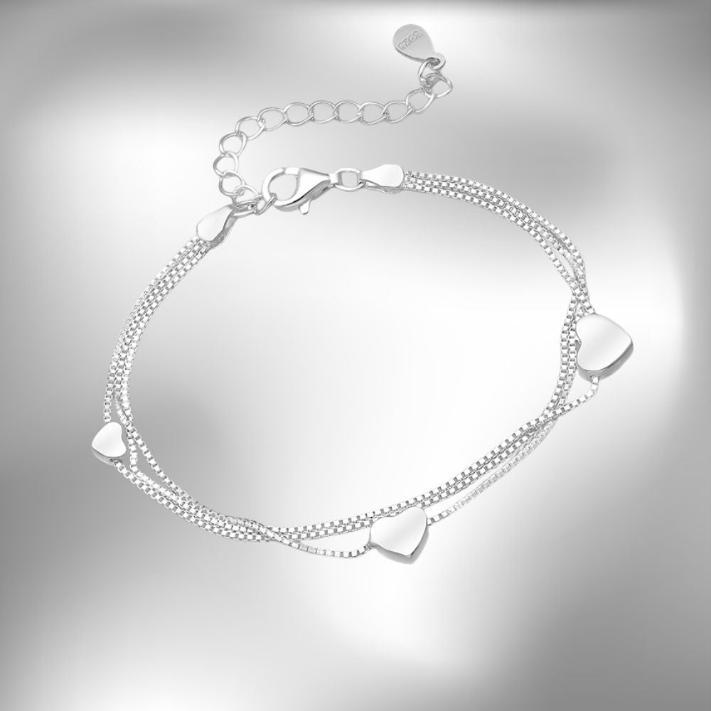 Bracelet en argent 925 3 chaînes  & cœurs