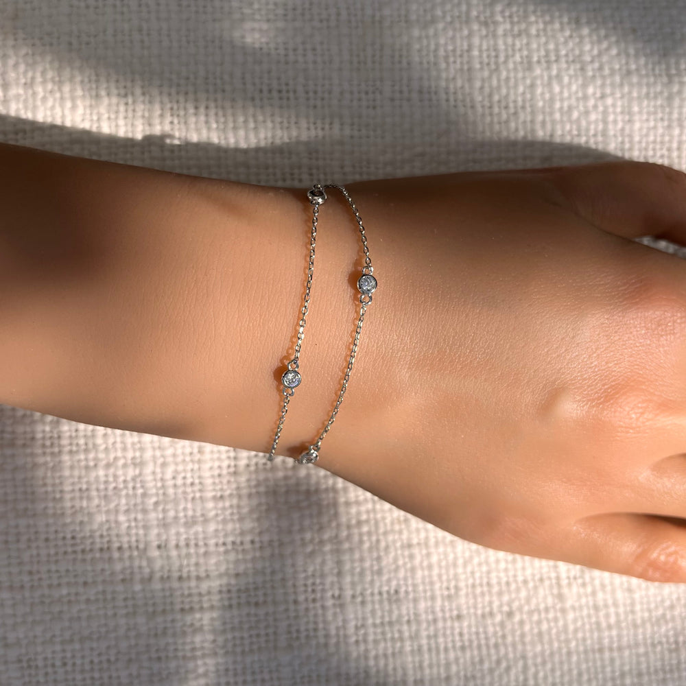 Bracelet en argent 925 rhodié / zirconia / ajustable