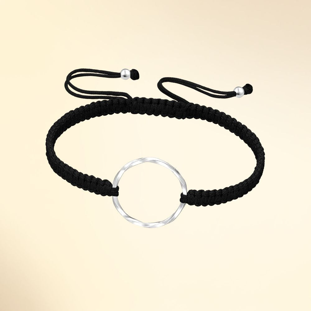 Bracelet argent 925 cercle torsadé sur cordon tressé réglable