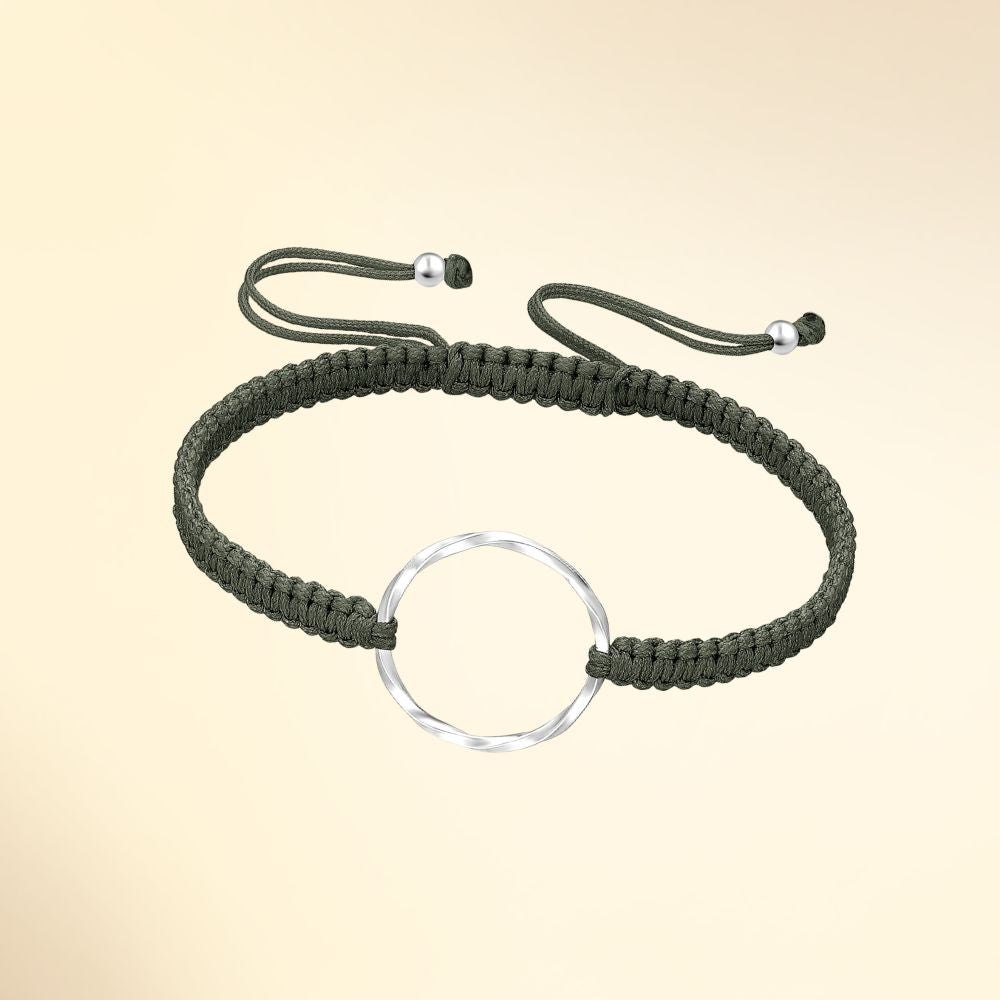 Bracelet argent 925 cercle torsadé sur cordon tressé réglable