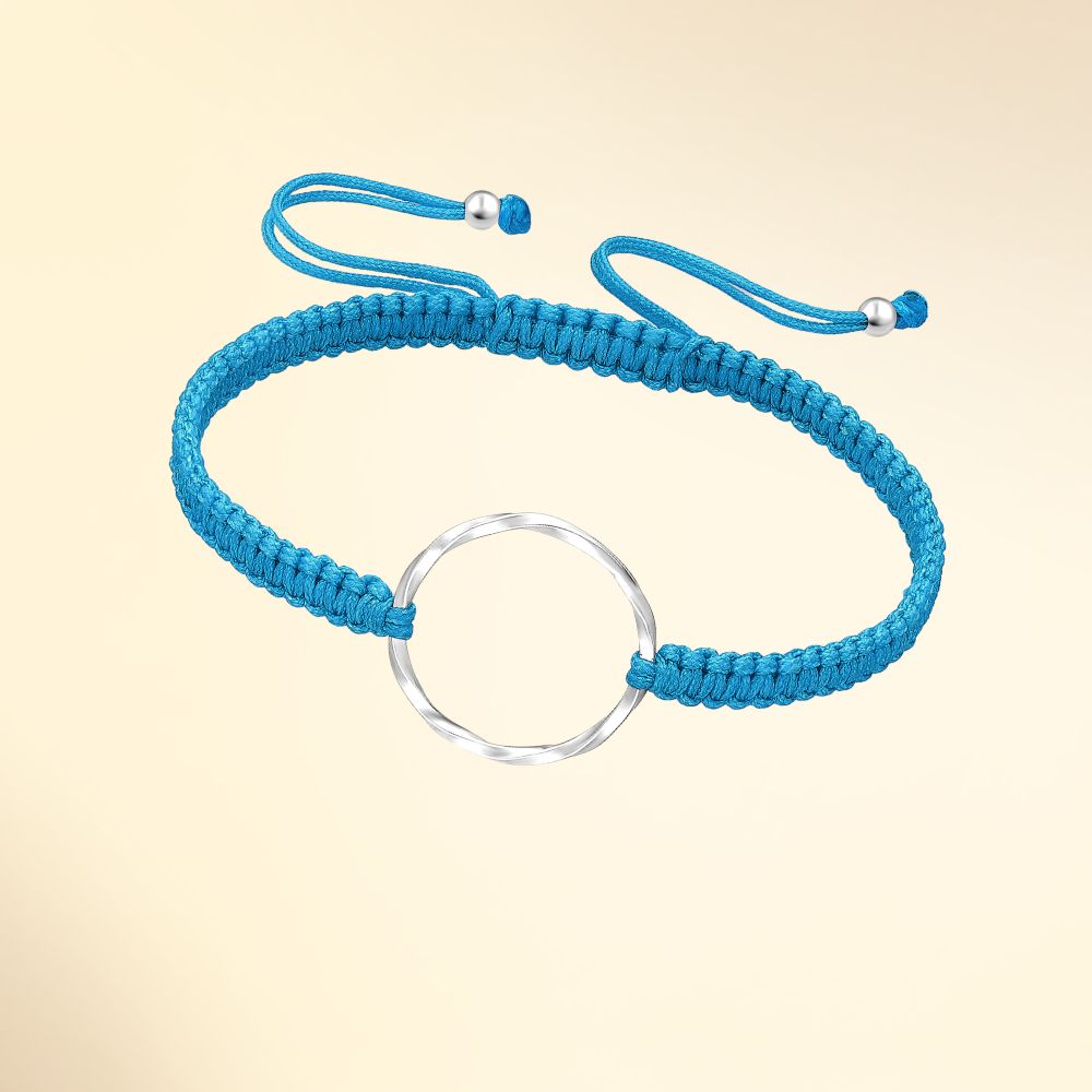 Bracelet argent 925 cercle torsadé sur cordon tressé réglable