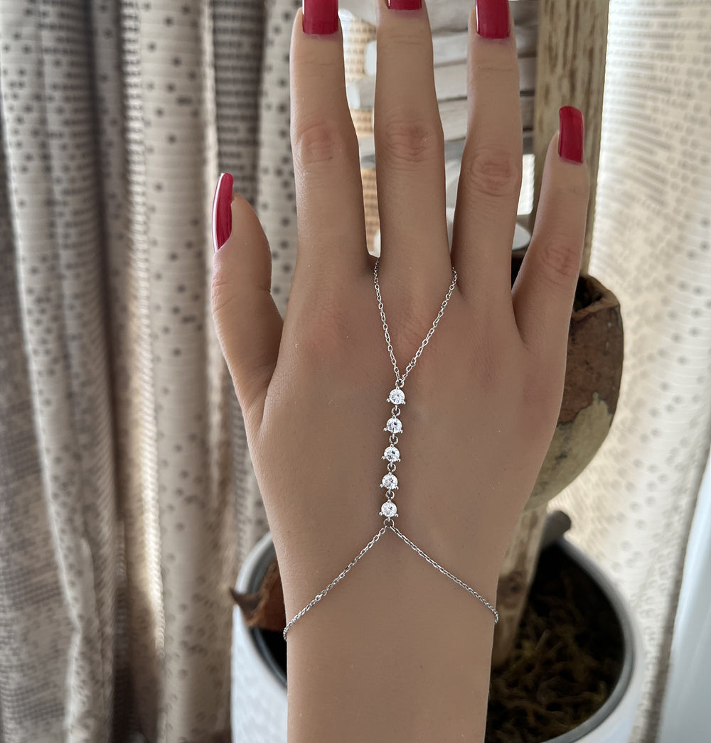 Bracelet-bague argent 925 rhodié cubic zirconia