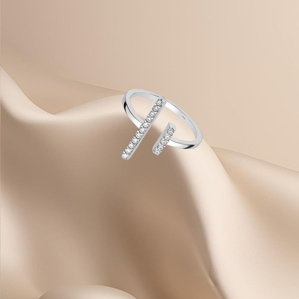 Bague argent 925 ouverte sertie zirconium blanc