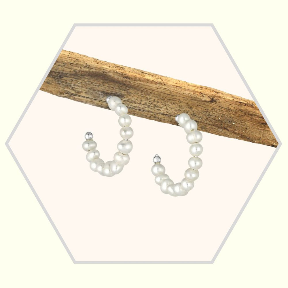 Boucles d'oreilles en argent 925 / Créole / Perle d'eau douce