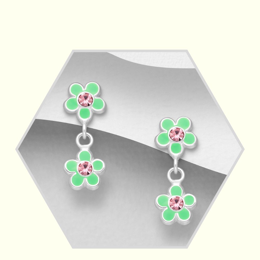 Boucle d'oreille en argent 925 / émail coloré / cristal