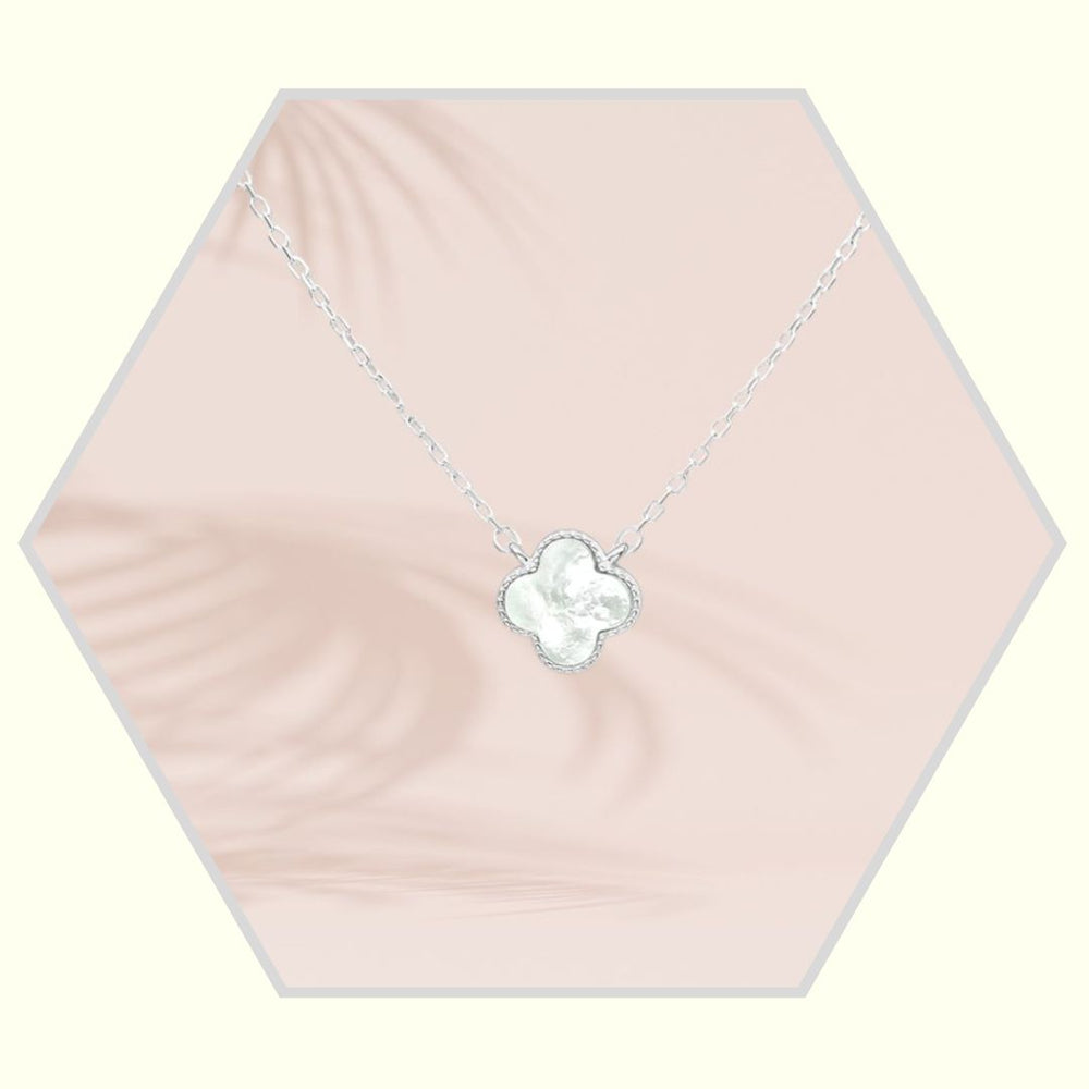 Collier trèfle en argent 925  - Nacre blanche - Longueur ajustable