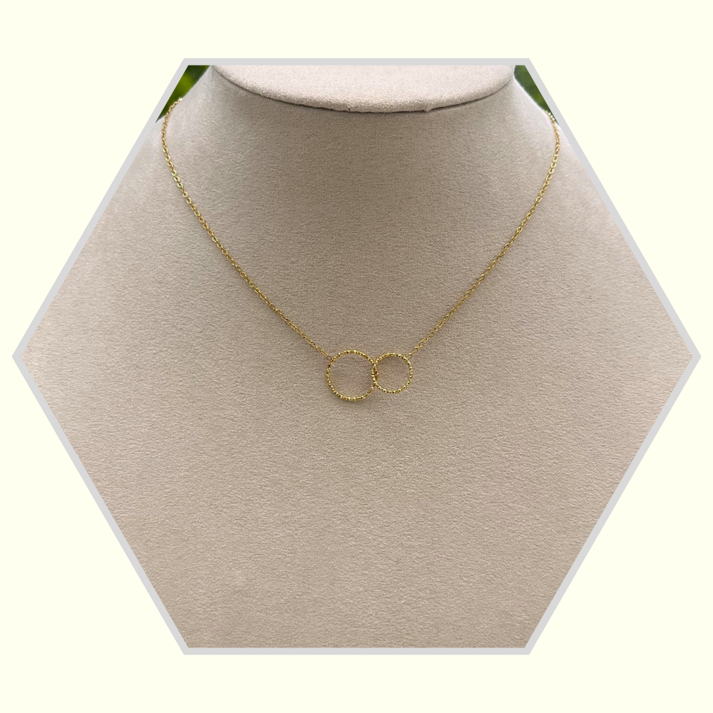 Collier en acier inoxydable doré double cercle entremêlés