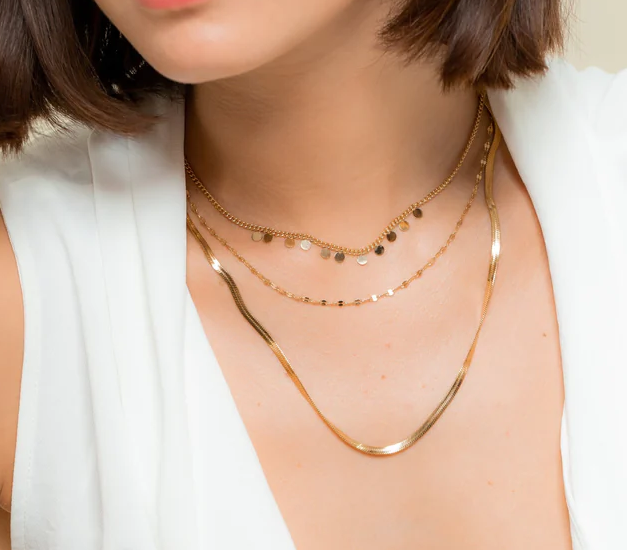 Collier ensemble 3 chaînes en acier inoxydable doré