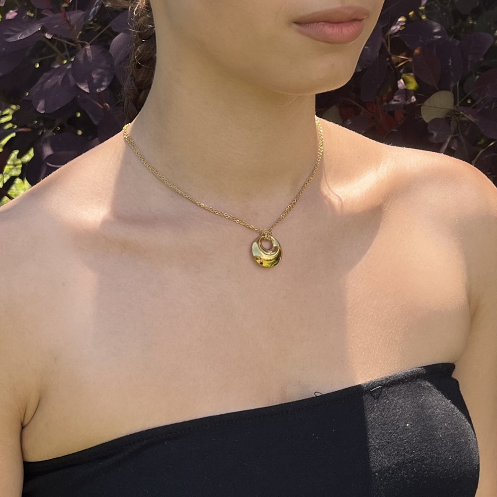 Collier en acier inoxydable doré double chaîne avec pendentif