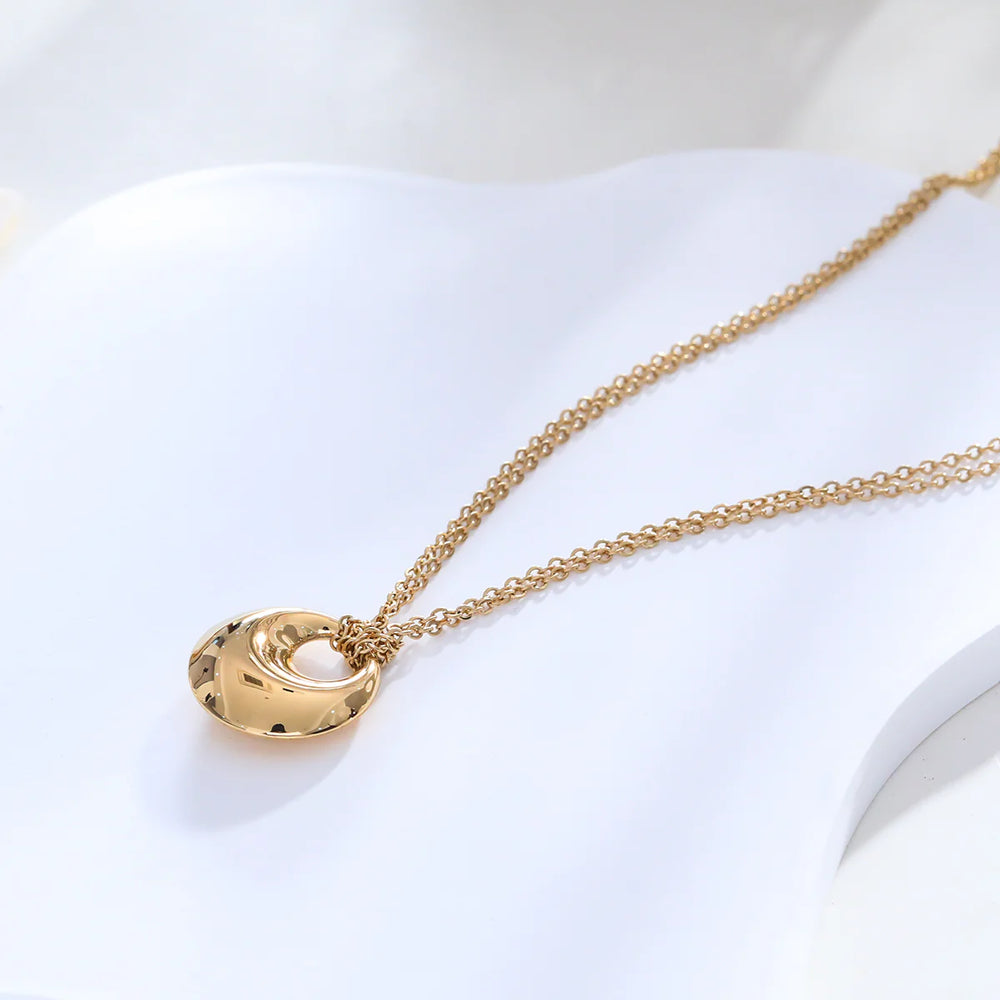 Collier en acier inoxydable doré double chaîne avec pendentif