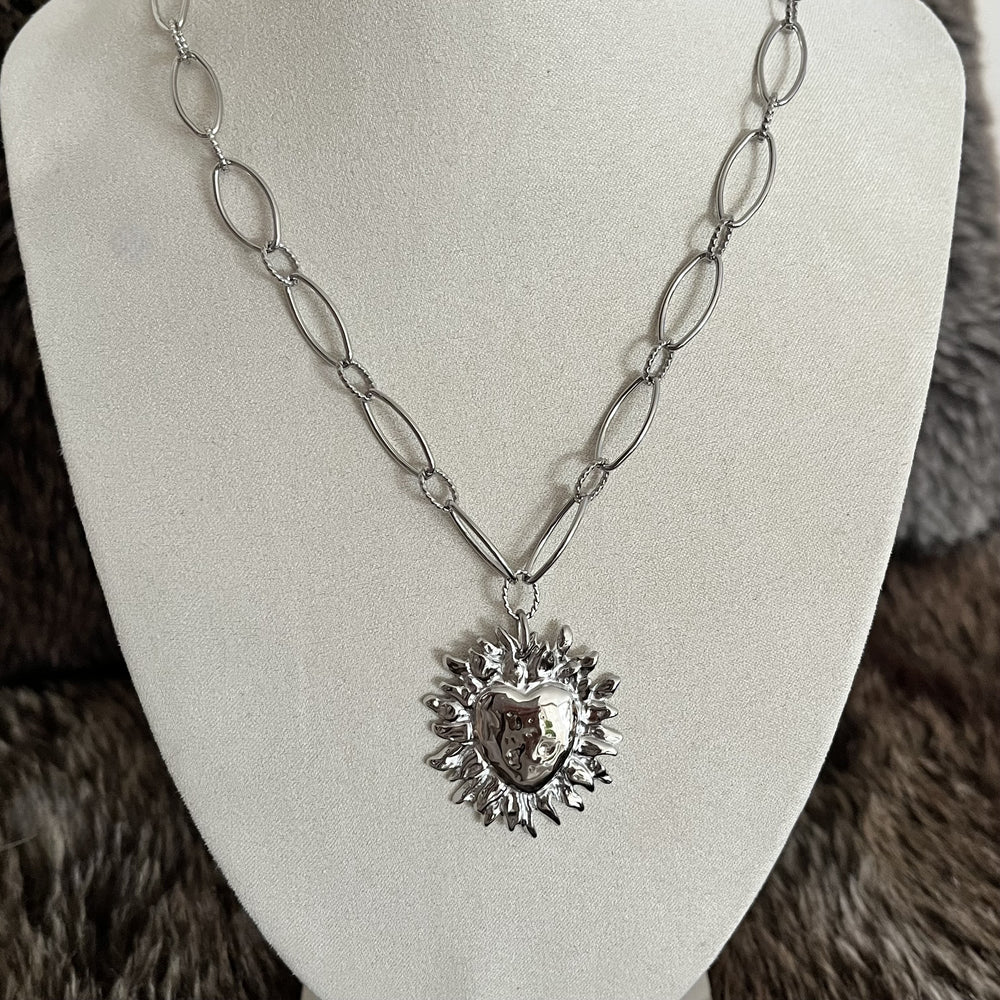 Collier soleil & cœur en acier inoxydable
