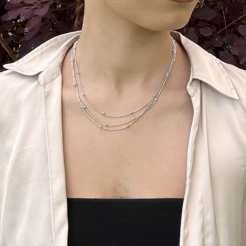 Collier en acier inoxydable " ensemble 3 chaînes & boules" version doré ou argenté