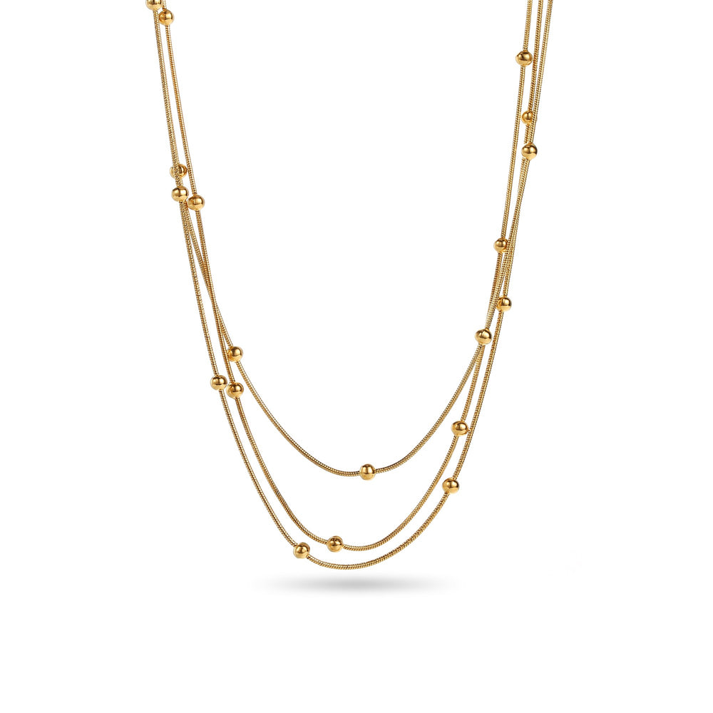 Collier en acier inoxydable " ensemble 3 chaînes & boules" version doré ou argenté