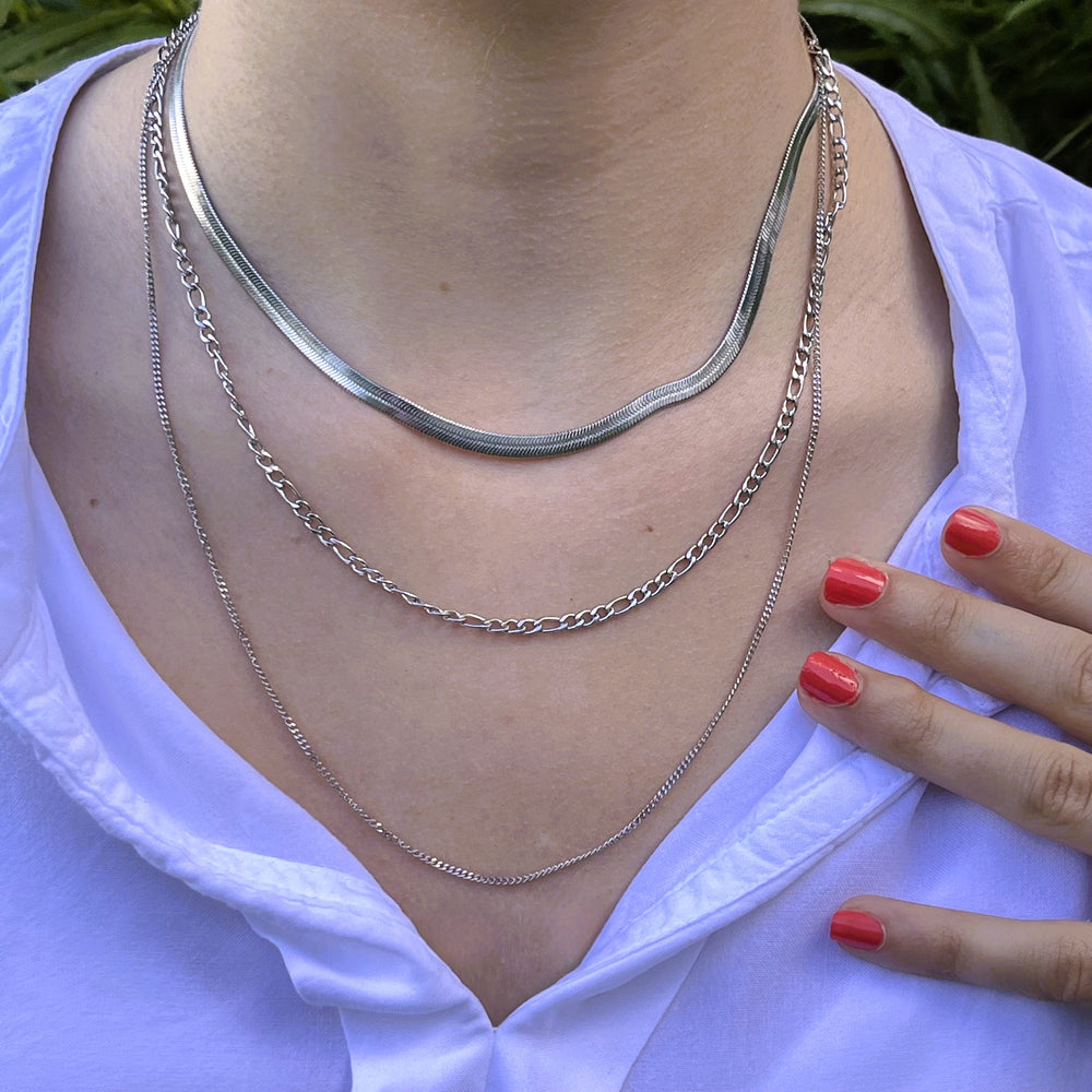 Collier en acier inoxydable "ensemble 3 chaînes"  version doré ou argenté